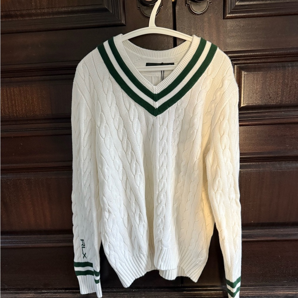 NEW WITH TAGS Ralph Lauren V-Neck Sweater in White and Green